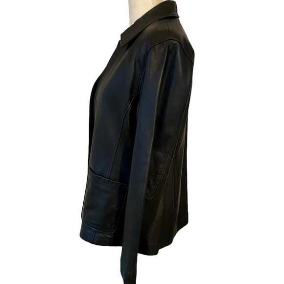 BLACK LEATHER JACKET BUTTERY SOFT COAT SLIM FIT JACKET SIZE MEDIUM ZIP UP - Picture 4 of 16
